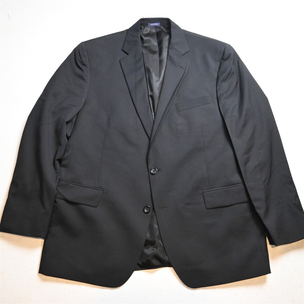 Stafford 46R Black 100% Wool Classic Super 100s Mens Blazer Jacket Sport Coat